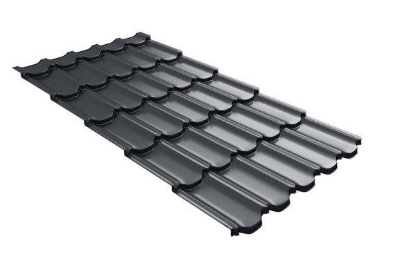 Металлочерепица квинта плюс с 3D резом 0,5 Satin RAL 7024 мокрый асфальт купить в Электроуглях